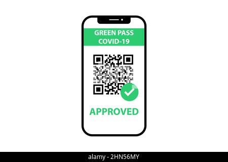 Green pass covid-19 approved with qr code Stock Vector