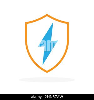 Shield icon. Lightning icon. Protection symbol. Vector illustration. Conceptual logo design element Stock Vector