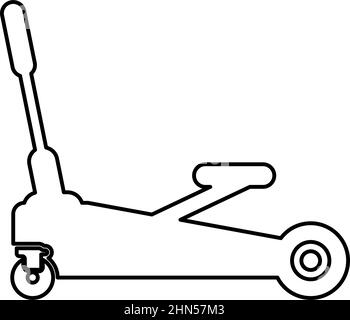Lifting jack hydraulic car on wheels auto repair service contour outline line icon black color vector illustration image thin flat style simple Stock Vector