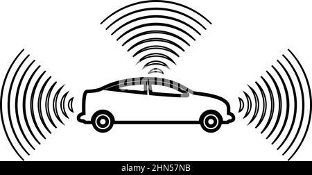 Car radio signals sensor smart technology autopilot all direction contour outline line icon black color vector illustration image thin flat style Stock Vector