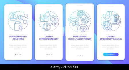 UCaaS risks blue gradient onboarding mobile app screen Stock Vector