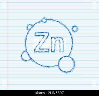 Zn, zinc for healthcare sketch sign. Vitamin complex. Healthcare concept. Food concept. Organic food icon. Vector stock illustration. Stock Vector