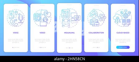 UCaaS functions blue gradient onboarding mobile app screen Stock Vector
