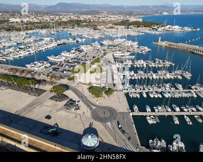 Drone view at the port of Antibes on France Stock Photo