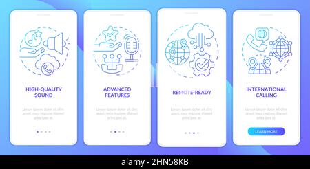 Benefits of VOIP blue gradient onboarding mobile app screen Stock Vector