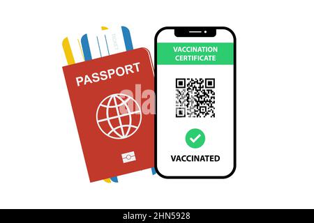 Vaccination certificate with passport and tickets Stock Vector