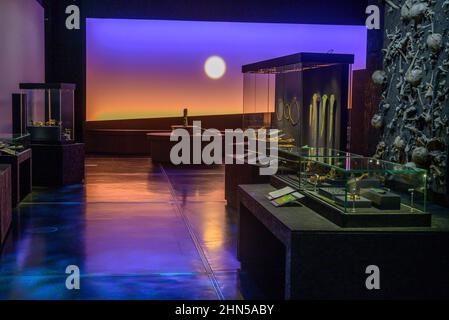 The British Museum London, UK. 14 February 2022. The World of Stonehenge, the UK’s first ever major exhibition on Stonehenge and the largest British Museum exhibition of recent times – running from 17 Feb-17 July 2022. Credit: Malcolm Park/Alamy Live News. Stock Photo