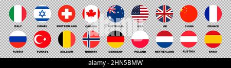 National flag icon set isolated on transparent background Stock Vector