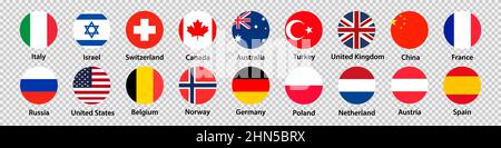 National flag icon set isolated on transparent background Stock Vector