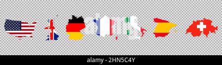 Flag map different country set Stock Vector