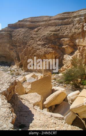 Nahal Peres (also Wadi Peres, Peres Creek, Peres River or Peres Stream) is a seasonal riverbed the south of the Judean Desert, Israel that flows into Stock Photo