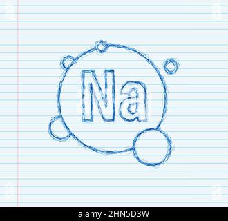 Na, Natrium blue shining pill capsule sketch icon. Vector stock illustration. Stock Vector
