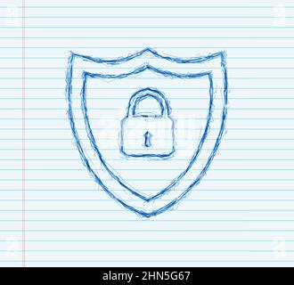 Cyber security vector logo with shield and check mark. Security shield concept. Internet security. sketch style. Vector illustration. Stock Vector