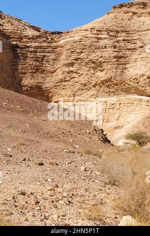 Nahal Peres (also Wadi Peres, Peres Creek, Peres River or Peres Stream) is a seasonal riverbed the south of the Judean Desert, Israel that flows into Stock Photo