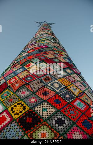 Crochet blanket of many colors Stock Photo
