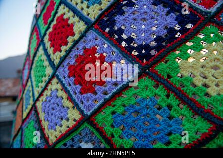Crochet blanket of many colors Stock Photo
