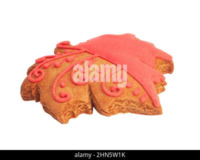 Tasty gingerbread cookie maple leaf isolated on the white Stock Photo