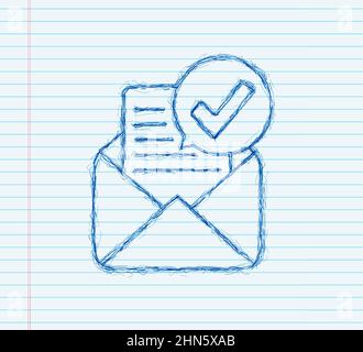 Opened envelope and document with green check mark. sketch icon. Verification email. Vector illustration. Stock Vector