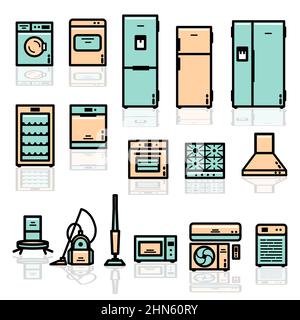 Editable Stroke Cartoon Style Home Appliances Color Line Icon Set. Vector Illustration Stock Vector