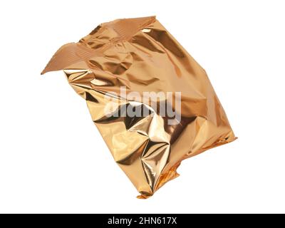 Golden foil package bag isolated on the white background Stock Photo