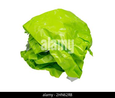 Crumpled green paper ball isolated on the white background Stock Photo