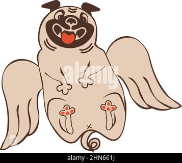 Funny animal character the happy pug with angel wings for Valentines day greeting card Stock Vector