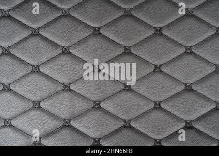 Black leather texture. Part of perforated leather details. Black perforated leather texture background. Texture, artificial leather with diagonal stit Stock Photo