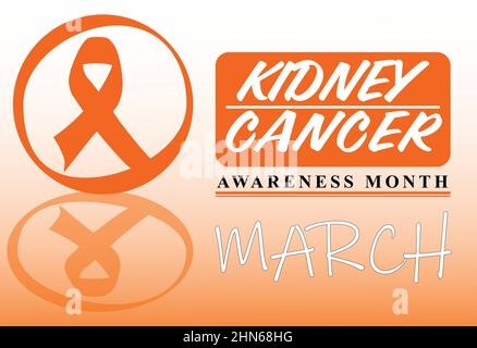 kidney cancer, awareness, month, awareness month, march, orange, color, ribbon, reflection, ster, banner, text, design, medical background, urology, c Stock Vector
