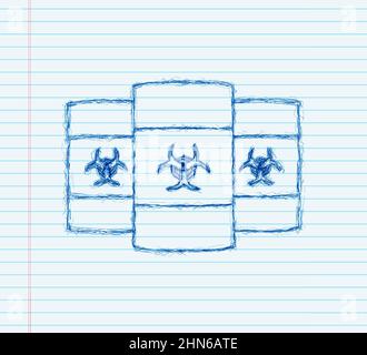 Barrels of biohazard waste, Radioactive waste sketch icon on dark background. Vector stock illustration Stock Vector