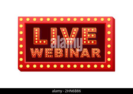 Retro light text live webinar. Retro light bulb. Vector stock illustration Stock Vector