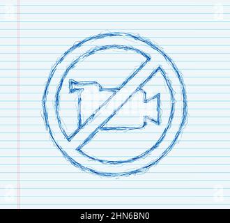 No record. Photo camera icon. Picture on white backdrop. Stop sign. sketch style. Vector illustration Stock Vector