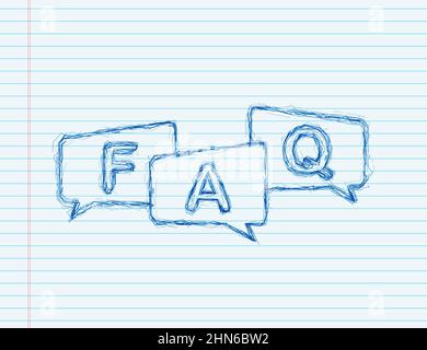 Frequently asked questions FAQ banner. sketch icon. Computer with question icons. Vector illustration. Stock Vector
