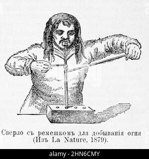 A fire drill (From La Nature, 1879).  llustration from The History of Culture in Selected Essays by Julius Lippert.  1902 edition. St. Petersburg Electric Printing House, St. Petersburg Stock Photo