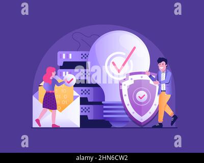 File Security and Firewall Protection Flat Scene Stock Vector