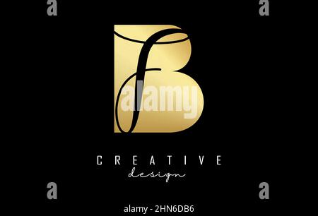 Golden letters BF Logo with a minimalist design and negative space. Letters B and f with geometric and handwritten typography. Creative Vector Illustr Stock Vector