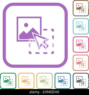 Drag image to upload simple icons in color rounded square frames on white background Stock Vector