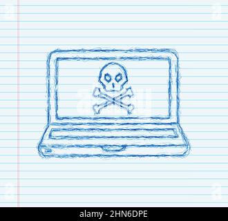 Cyber attack. sketch icon. Data Phishing with fishing hook, laptop, internet security. Vector stock illustration Stock Vector