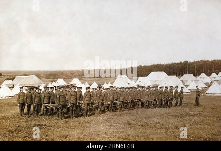 Royal Army Medical Corps unit on parade with stretchers in a camp near Aldershot c,1909. Stock Photo