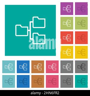 Shared folders outline multi colored flat icons on plain square backgrounds. Included white and darker icon variations for hover or active effects. Stock Vector