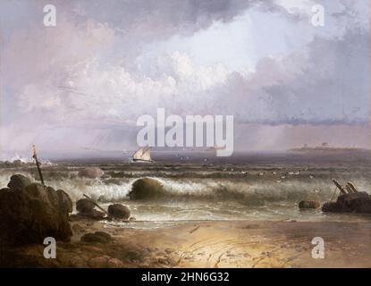 Coming Squall (Nahant Beach with a Summer Shower) by the American artist, Thomas Doughty (1793-1856), oil on canvas mounted on cradled panel, 1835 Stock Photo
