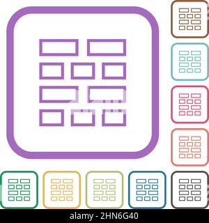 Brick wall outline simple icons in color rounded square frames on white background Stock Vector