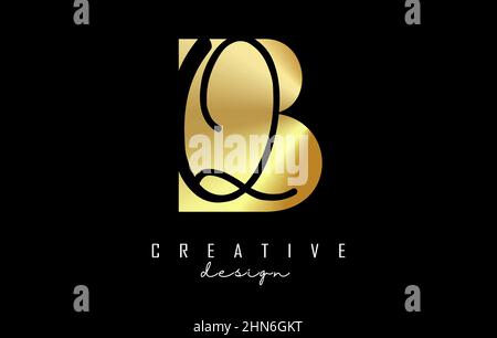 Golden letters BQ Logo with a minimalist design and negative space. Letters B and Q with geometric and handwritten typography. Creative Vector Illustr Stock Vector
