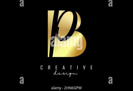 Golden letters BP Logo with a minimalist design and negative space. Letters B and P with geometric and handwritten typography. Creative Vector Illustr Stock Vector
