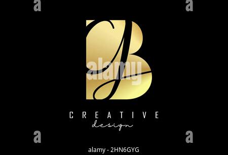 Golden letters BG Logo with a minimalist design and negative space. Letters B and G with geometric and handwritten typography. Creative Vector Illustr Stock Vector