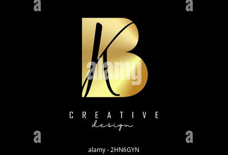 Golden letters Bk Logo with a minimalist design and negative space. Letters B and k with geometric and handwritten typography. Creative Vector Illustr Stock Vector