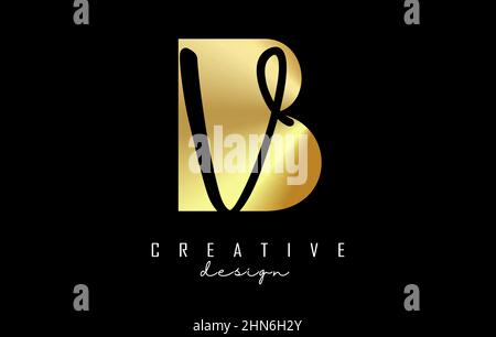 Golden letters BV Logo with a minimalist design and negative space. Letters B and V with geometric and handwritten typography. Creative Vector Illustr Stock Vector