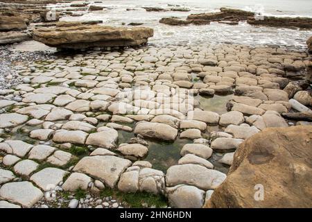 Geological coastal structures of nature, showing the movement of land mass. Stock Photo