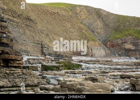 Geological coastal structures of nature, showing the movement of land mass. Stock Photo