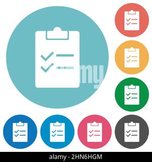 Checklist solid flat white icons on round color backgrounds Stock Vector