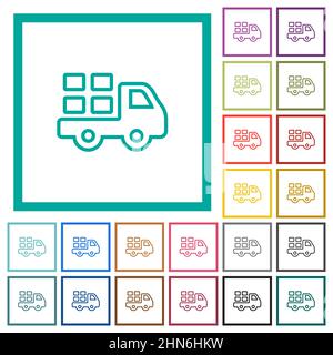 Transport outline flat color icons with quadrant frames on white background Stock Vector